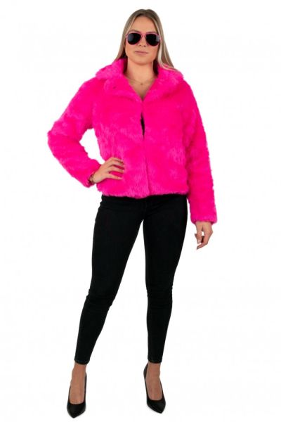 Carnavalsjas dames fluo neon roze bont