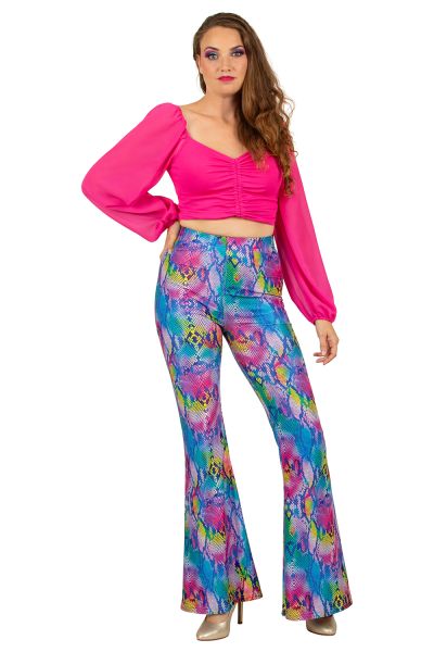 Flared broek colourful slangenprint